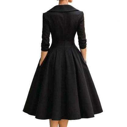 2026 European Women Elegant Formal Waist Slim Dress Slimming Graceful Long Sleeve Maxi Dress
