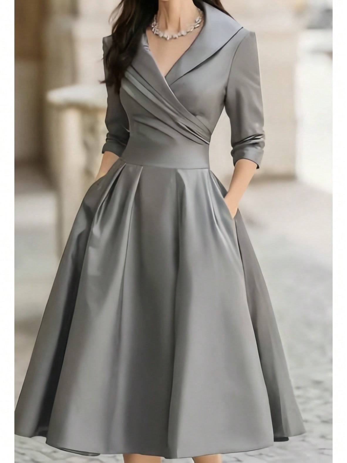 2026 European Women Elegant Formal Waist Slim Dress Slimming Graceful Long Sleeve Maxi Dress