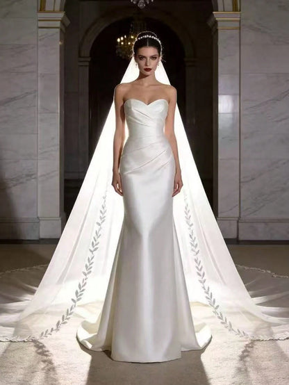 2026 Long Lace Veil, 1 Piece With 3-Meter Eyelash Lace Train, Built-In Metal Hair Comb, Suitable For Church And Cathedral Weddings, Bohemian Style.