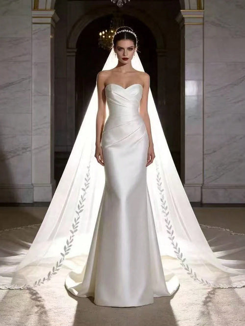 2026 Long Lace Veil, 1 Piece With 3-Meter Eyelash Lace Train, Built-In Metal Hair Comb, Suitable For Church And Cathedral Weddings, Bohemian Style.