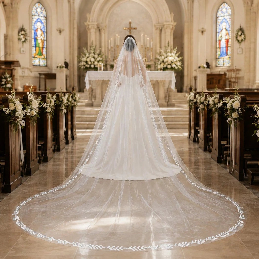 2026 Long Lace Veil, 1 Piece With 3-Meter Eyelash Lace Train, Built-In Metal Hair Comb, Suitable For Church And Cathedral Weddings, Bohemian Style.
