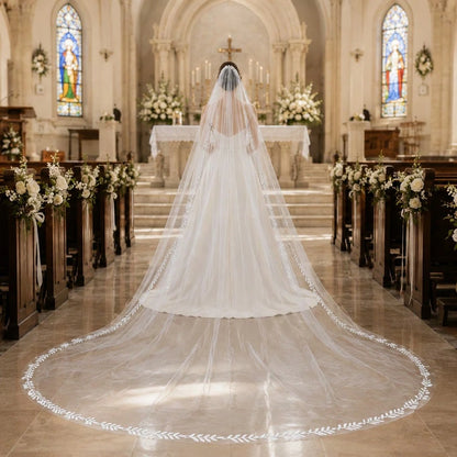 2026 Long Lace Veil, 1 Piece With 3-Meter Eyelash Lace Train, Built-In Metal Hair Comb, Suitable For Church And Cathedral Weddings, Bohemian Style.