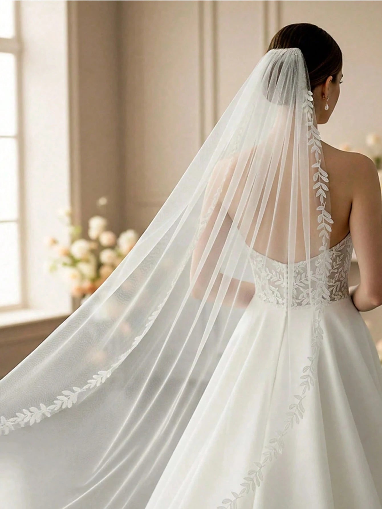 2026 Long Lace Veil, 1 Piece With 3-Meter Eyelash Lace Train, Built-In Metal Hair Comb, Suitable For Church And Cathedral Weddings, Bohemian Style.