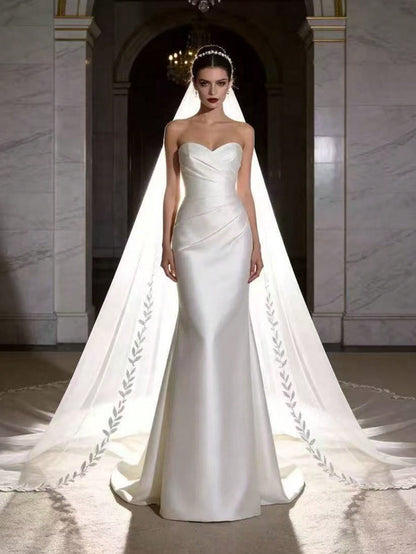 2026 Long Lace Veil, 1 Piece With 3-Meter Eyelash Lace Train, Built-In Metal Hair Comb, Suitable For Church And Cathedral Weddings, Bohemian Style.