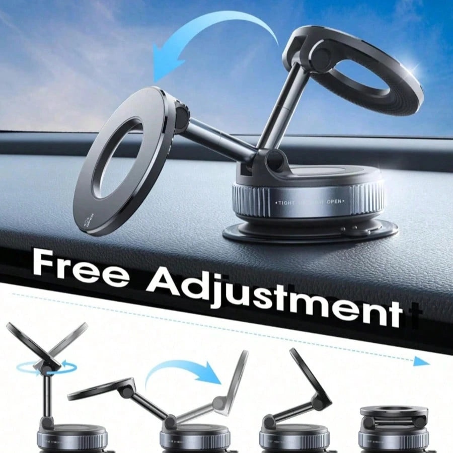 2026 New Adjustable Foldable Large Suction Cup Magnetic Car Phone Holder, N52 Strong Magnet, 360° Rotation, Dashboard Vacuum Suction Cup Installation, Suitable For Bathroom Tiles, Glass Surfaces, ABS