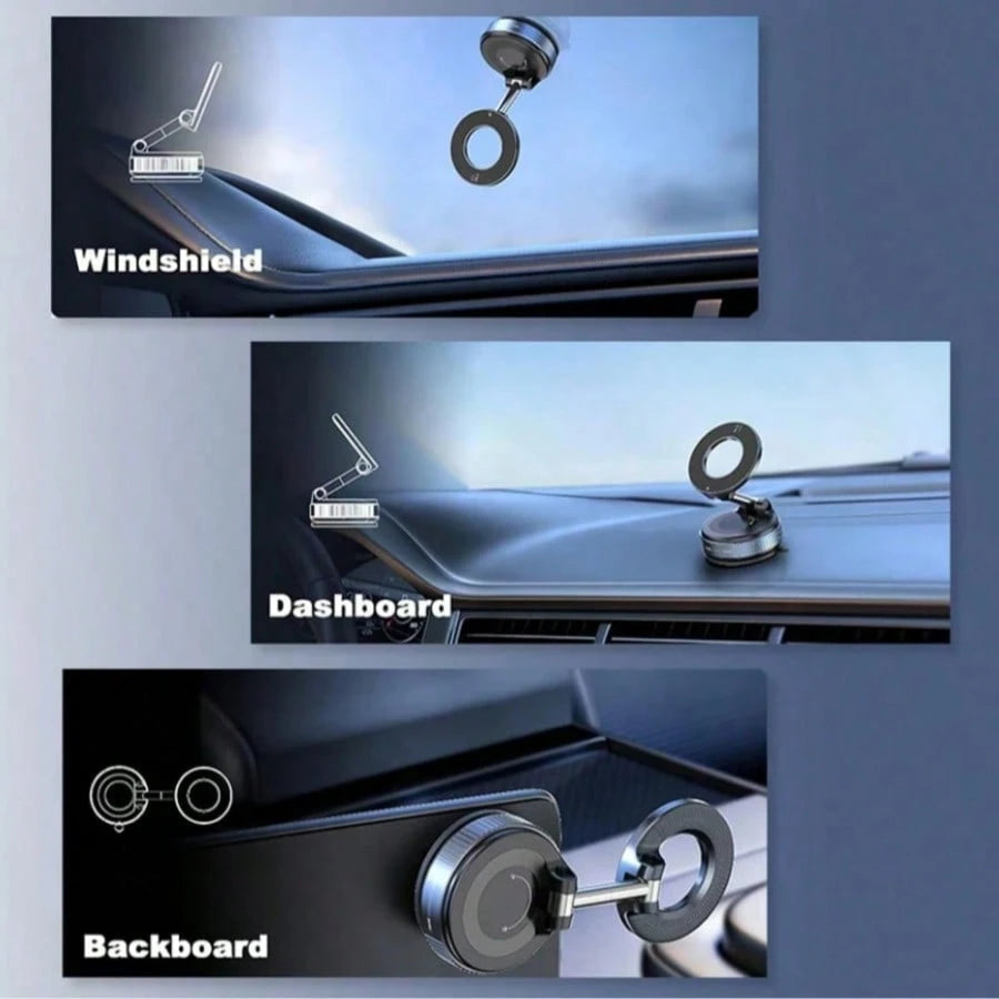 2026 New Adjustable Foldable Large Suction Cup Magnetic Car Phone Holder, N52 Strong Magnet, 360° Rotation, Dashboard Vacuum Suction Cup Installation, Suitable For Bathroom Tiles, Glass Surfaces, ABS