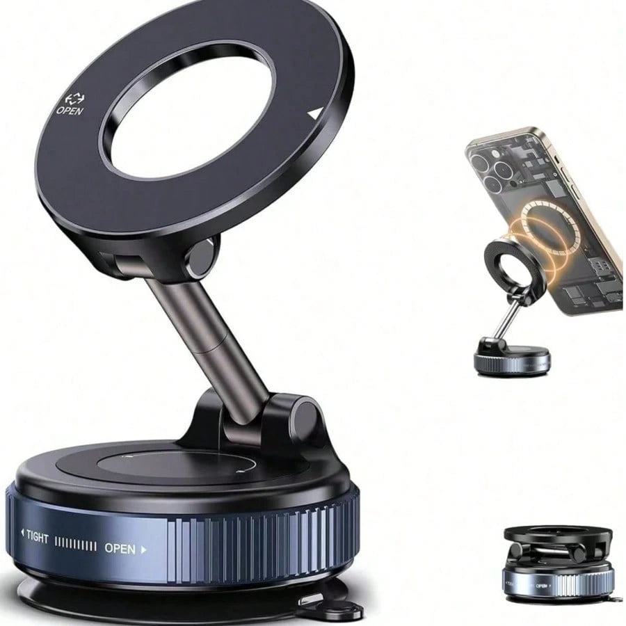 2026 New Adjustable Foldable Large Suction Cup Magnetic Car Phone Holder, N52 Strong Magnet, 360° Rotation, Dashboard Vacuum Suction Cup Installation, Suitable For Bathroom Tiles, Glass Surfaces, ABS