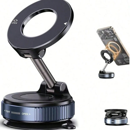 2026 New Adjustable Foldable Large Suction Cup Magnetic Car Phone Holder, N52 Strong Magnet, 360° Rotation, Dashboard Vacuum Suction Cup Installation, Suitable For Bathroom Tiles, Glass Surfaces, ABS