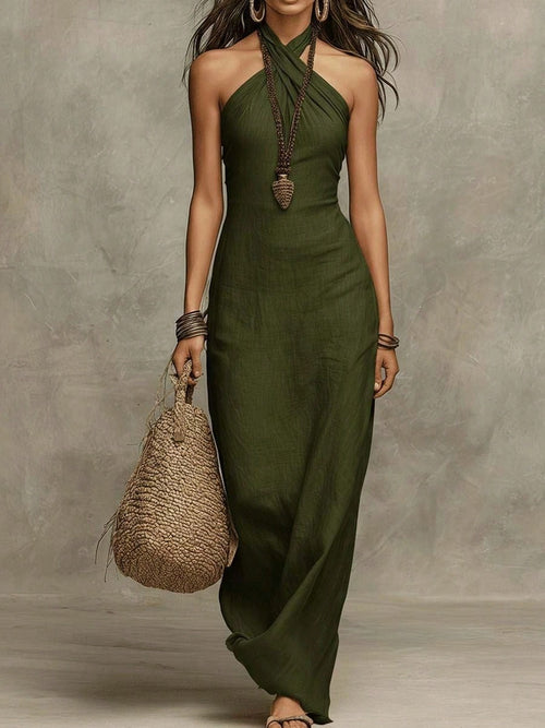 2026 New Arrival Women Sleeveless Halter Neck Dress Slim Elegant Fashion Midi Dress