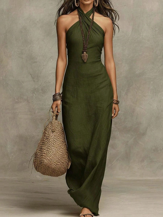 2026 New Arrival Women Sleeveless Halter Neck Dress Slim Elegant Fashion Midi Dress