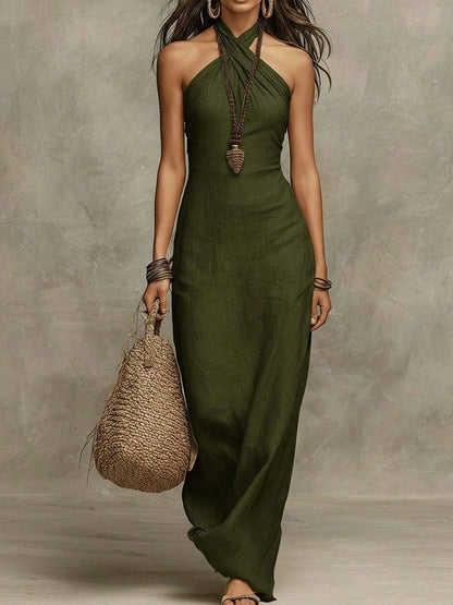 2026 New Arrival Women Sleeveless Halter Neck Dress Slim Elegant Fashion Midi Dress