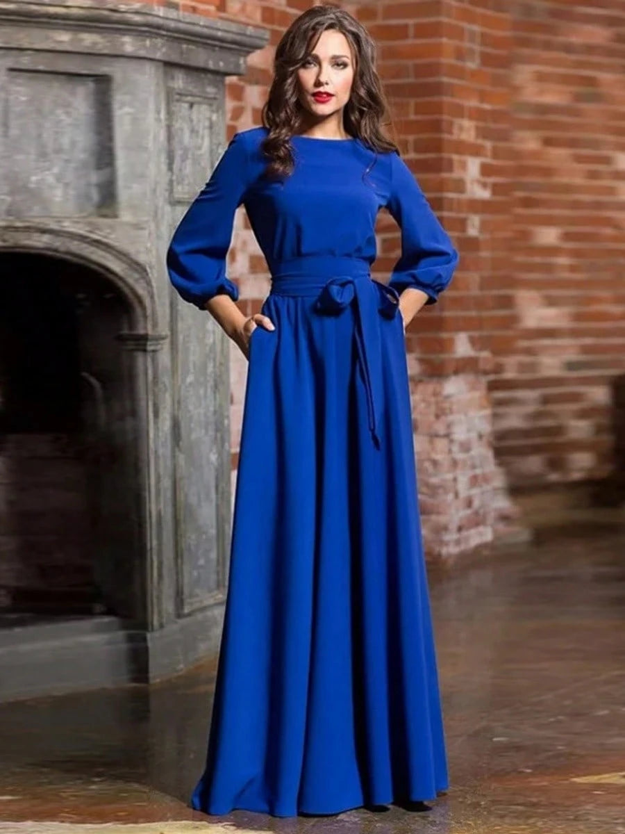 2026 New Cotton Long Dress, Women's Casual Round Neck Daily Gown