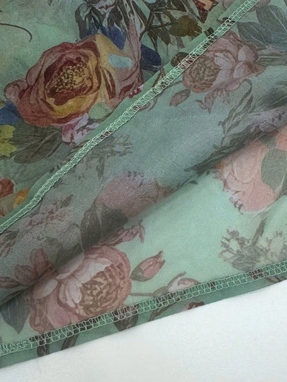 2026 New Floral V-Neck Hollow Lace Patchwork Bohemian Blouse, Vintage Botanical Watercolor Rose Print, Boho Chic 90s Retro Romantic Style, Suitable For Spring/Summer, Music Festival, Party, Vacation