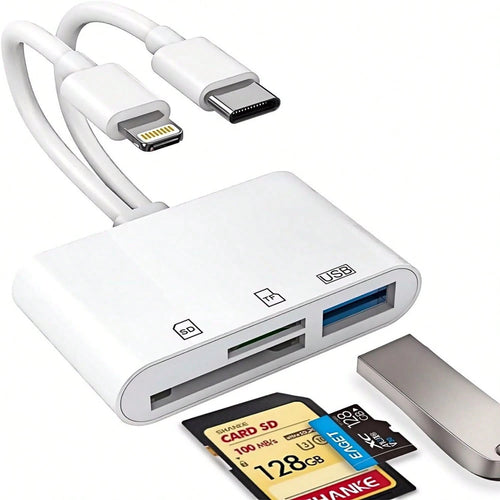 2026 New SD Card Reader For Phone, Pad, USB C And Lightning Dual Port SD Card Adapter, Memory Card Reader For Camera Adapter, Support SD, Micro SD, USB 3.0, No App Driver Required Degree Motion Tracki