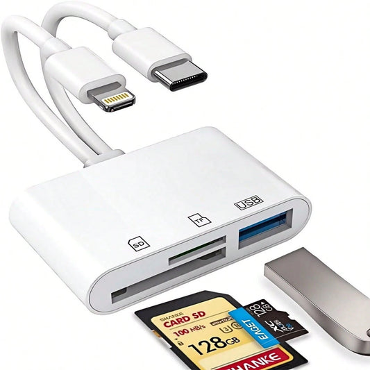 2026 New SD Card Reader For Phone, Pad, USB C And Lightning Dual Port SD Card Adapter, Memory Card Reader For Camera Adapter, Support SD, Micro SD, USB 3.0, No App Driver Required Degree Motion Tracki
