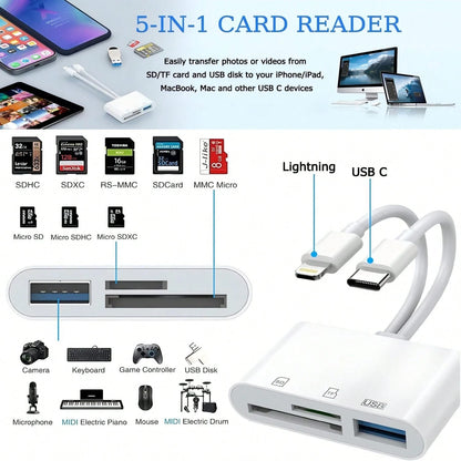 2026 New SD Card Reader For Phone, Pad, USB C And Lightning Dual Port SD Card Adapter, Memory Card Reader For Camera Adapter, Support SD, Micro SD, USB 3.0, No App Driver Required Degree Motion Tracki
