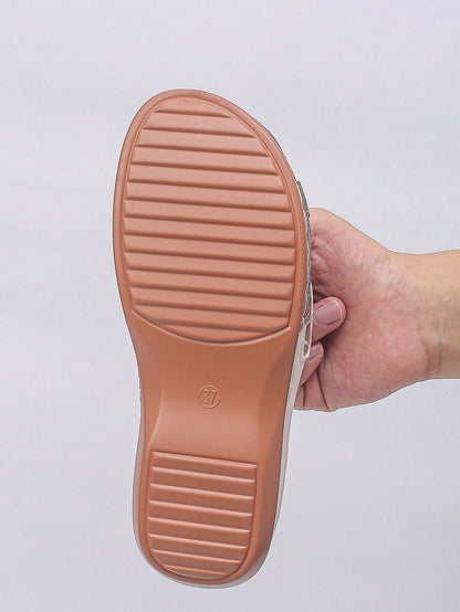 2026 New Symmetrical Vamp Round Toe Women's Platform Wedge Sandals, Casual Vacation Strap White/Khaki Comfortable Thick Sole Slippers, Suitable For Daily Indoor/Outdoor, Beach, Walking, Retro Wedge Sl