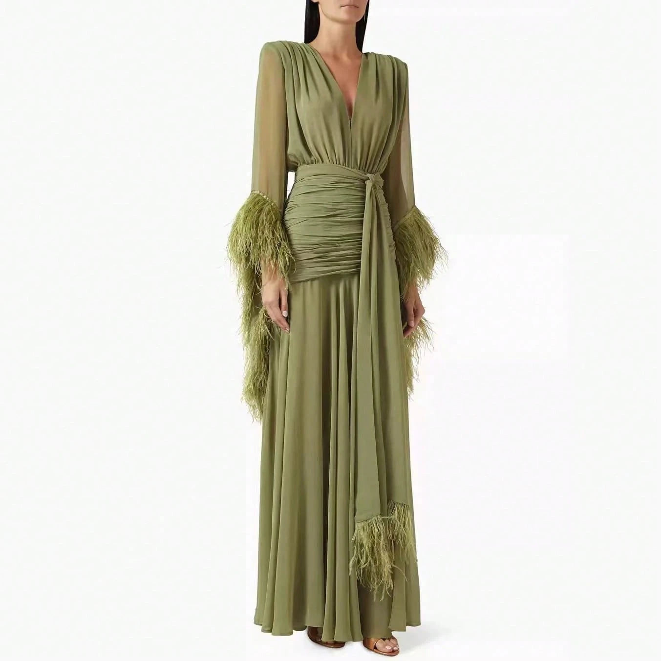 2026 Spring Elegant Solid Color Evening Dress Long Sleeve Slim Fit Dress