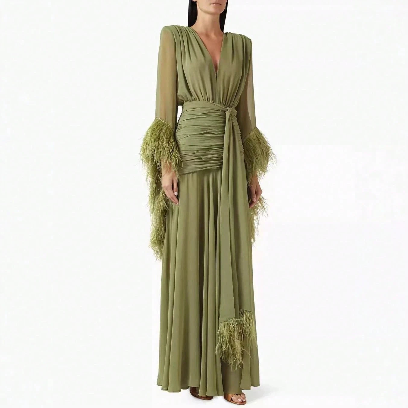 2026 Spring Elegant Solid Color Evening Dress Long Sleeve Slim Fit Dress