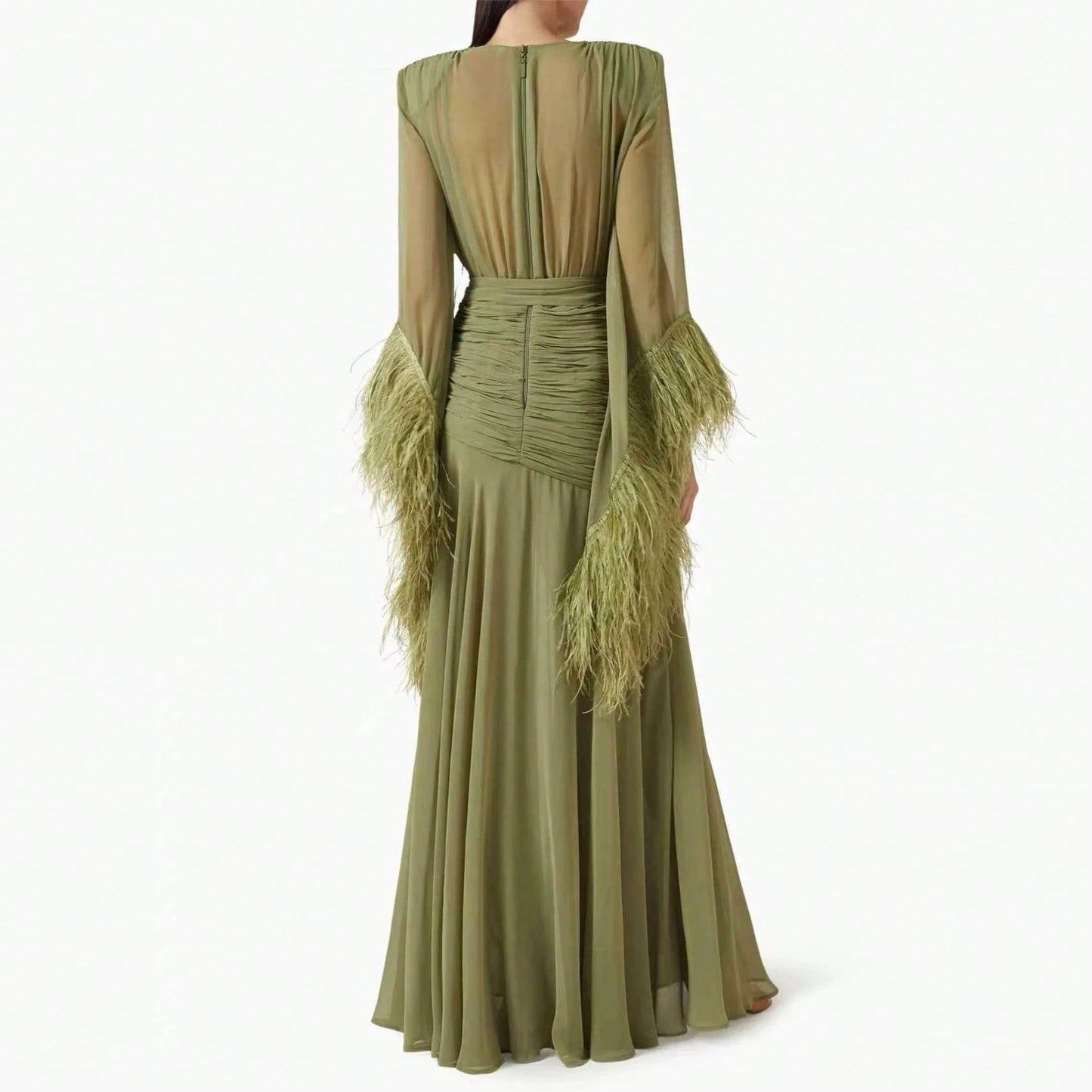 2026 Spring Elegant Solid Color Evening Dress Long Sleeve Slim Fit Dress
