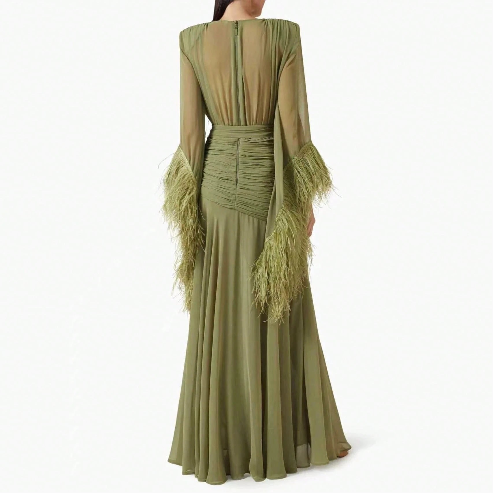 2026 Spring Elegant Solid Color Evening Dress Long Sleeve Slim Fit Dress