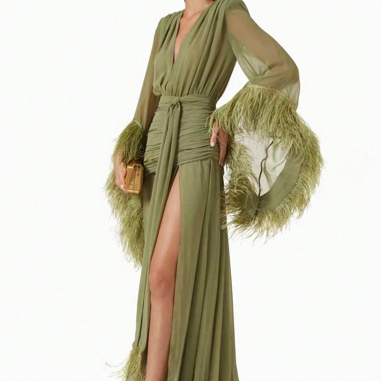 2026 Spring Elegant Solid Color Evening Dress Long Sleeve Slim Fit Dress