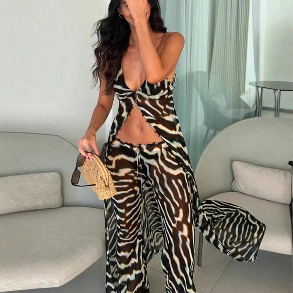 2026 Spring Summer Mesh Irregular Hem Beach Vacation Pants