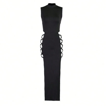 2026 Summer Sexy High Slit Bandage Cami Dress Sheer Mesh Lace Bodycon Slim Stretch Elegant Romantic Boudoir Party Lingerie For Women