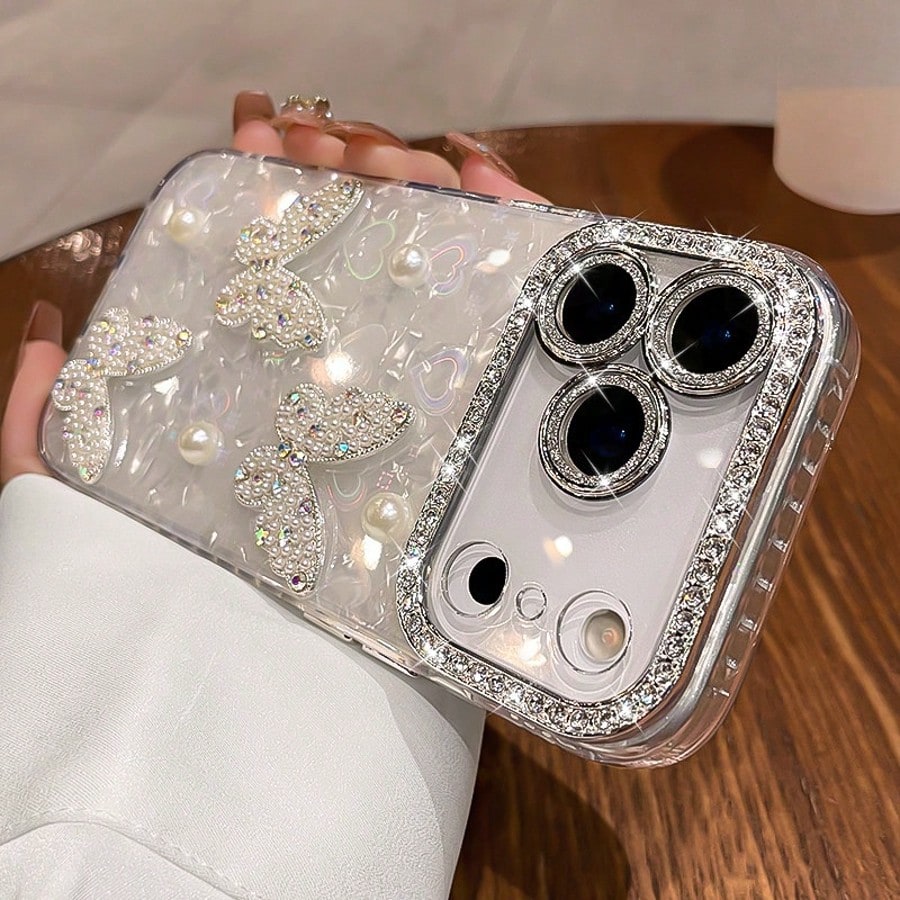 2026hot Luxury Pink Fashion Acrylic Faux Pearl Heart Design Acrylic Hard Phone Shockproof Compatible With 17 Pro/17 Pro/17/17/16 Pro/16/16 Pro/16 Plus/15/15 Pro/15 Pro/15 Plus/11/12/13/14 Pro/11 Pro/1