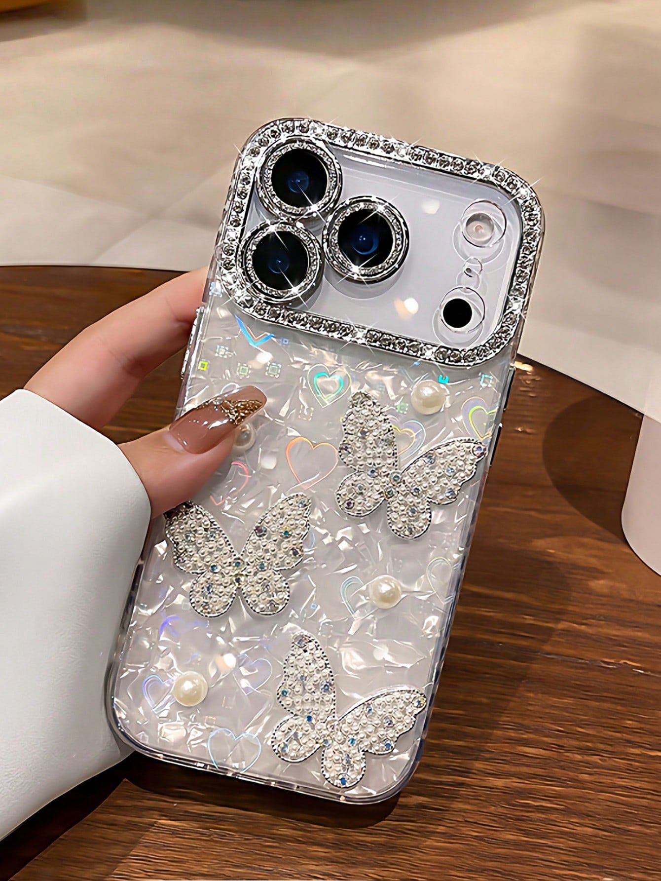 2026hot Luxury Pink Fashion Acrylic Faux Pearl Heart Design Acrylic Hard Phone Shockproof Compatible With 17 Pro/17 Pro/17/17/16 Pro/16/16 Pro/16 Plus/15/15 Pro/15 Pro/15 Plus/11/12/13/14 Pro/11 Pro/1
