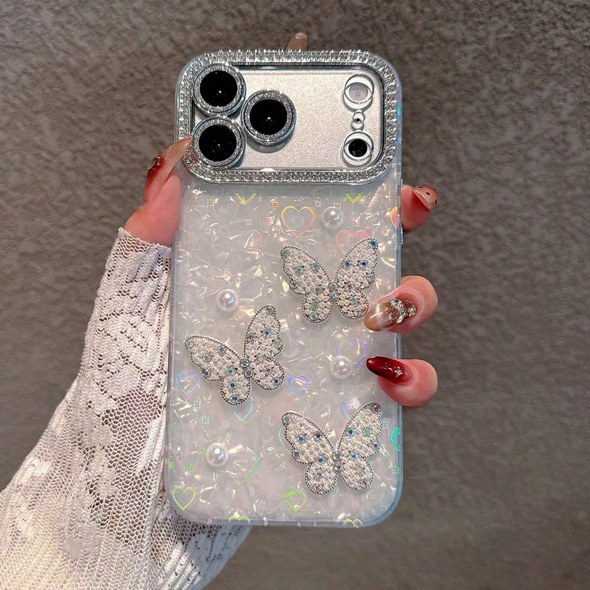 2026hot Luxury Pink Fashion Acrylic Faux Pearl Heart Design Acrylic Hard Phone Shockproof Compatible With 17 Pro/17 Pro/17/17/16 Pro/16/16 Pro/16 Plus/15/15 Pro/15 Pro/15 Plus/11/12/13/14 Pro/11 Pro/1