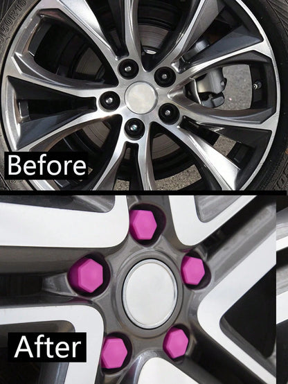 20pcs 19mm Pink Silicone Car Wheel Tyre Hub Screw Bolt Nut Cap Cover