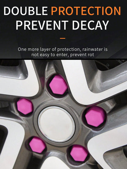 20pcs 19mm Pink Silicone Car Wheel Tyre Hub Screw Bolt Nut Cap Cover