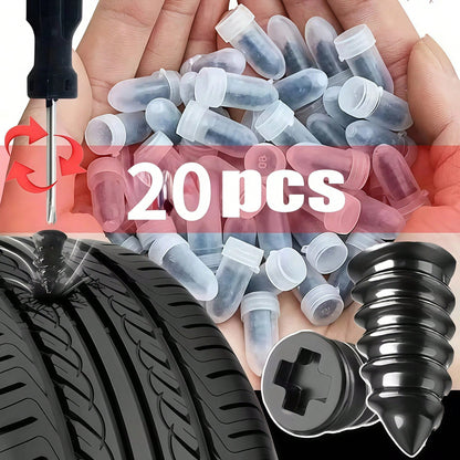 20pcs Tire Repair Kit, Dual Sizes (10 Large, 10 Small, Screwdriver Included). New Tubeless Tire Repair Kit. Suitable For Cars, Motorcycles, Trucks, And Bicycles. Quick And Easy Self-Service Tire Repai