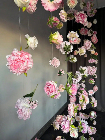 21pcs Hanging Floral Wreath Decoration Set, DIY Flower Curtain Materials, Indoor Decor, Home Decoration, Artificial Flower Pendant Decor, Flower Wall Hanging, Background Decor, Home Garden, Spring/Sum