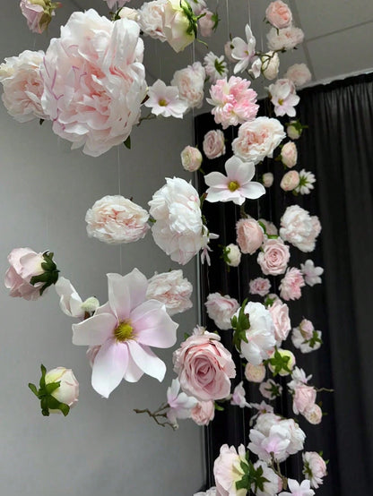 21pcs Hanging Floral Wreath Decoration Set, DIY Flower Curtain Materials, Indoor Decor, Home Decoration, Artificial Flower Pendant Decor, Flower Wall Hanging, Background Decor, Home Garden, Spring/Sum