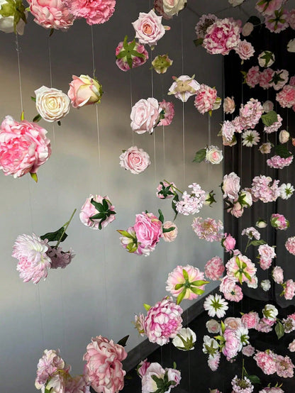 21pcs Hanging Floral Wreath Decoration Set, DIY Flower Curtain Materials, Indoor Decor, Home Decoration, Artificial Flower Pendant Decor, Flower Wall Hanging, Background Decor, Home Garden, Spring/Sum