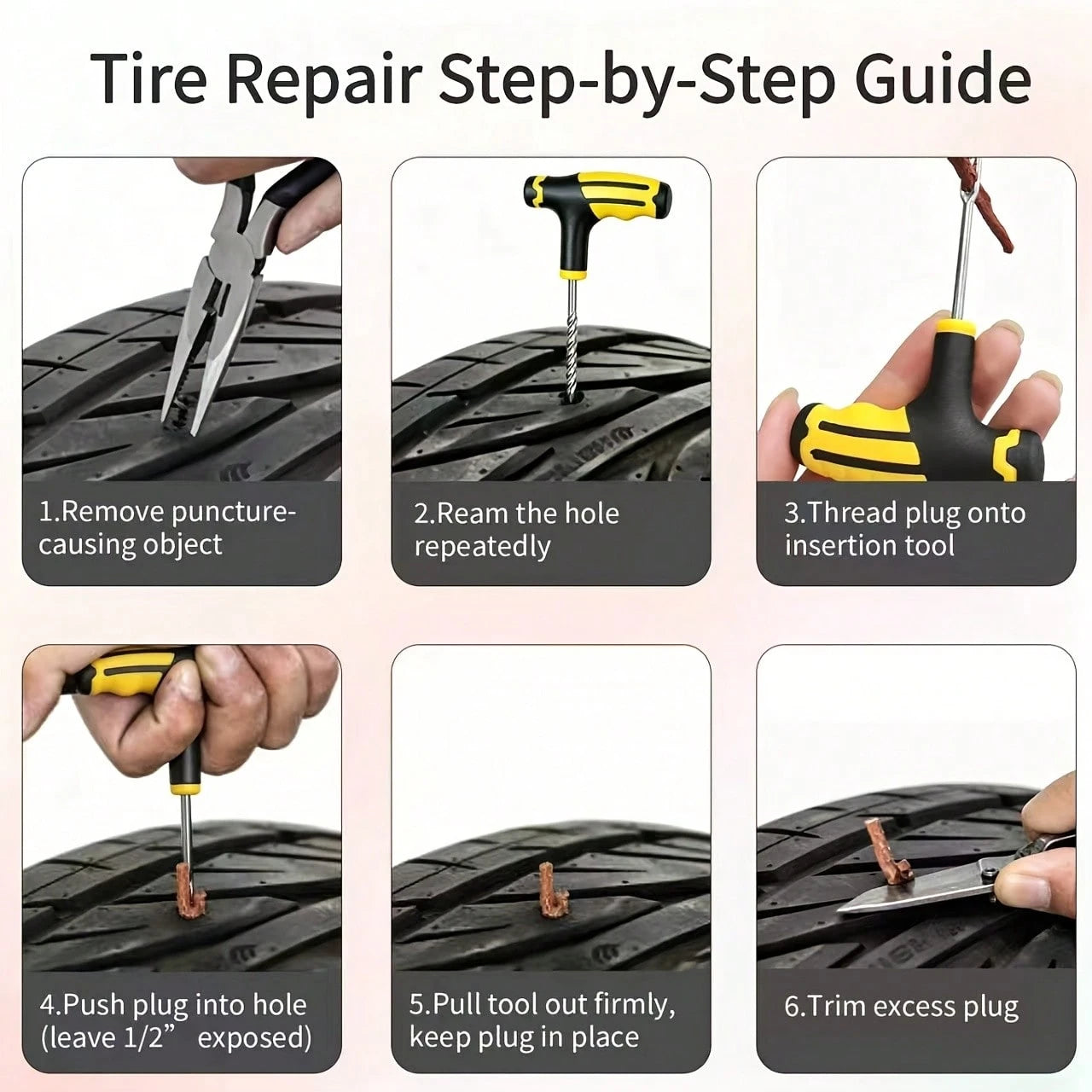 24 Pieces Of Professional Tire Repair Tools, Motorcycle Electric Vehicle ATV Universal Tire Burst Emergency Repair Rubber Strip Set