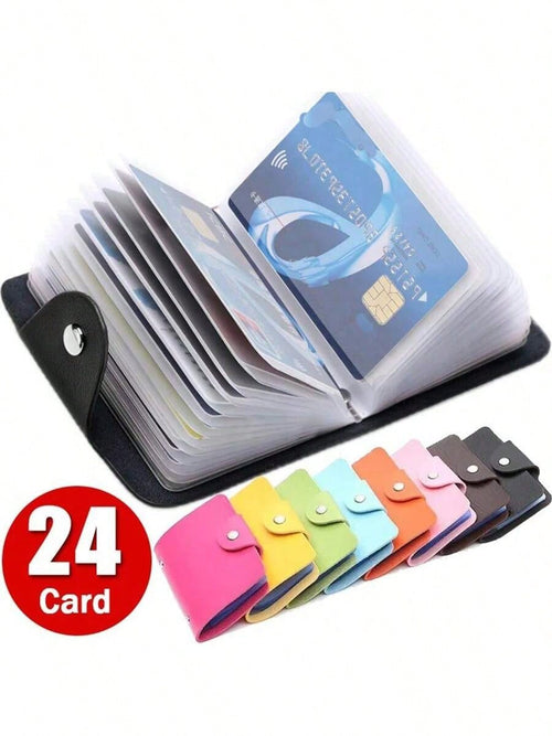 24-Slot Card Holder, Minimalist Solid Color Pocket Card Wallet, Unisex Credit Card & ID Organizer, Genuine Leather Card Case, Women's Travel Essential Mini Wallet Card Holder