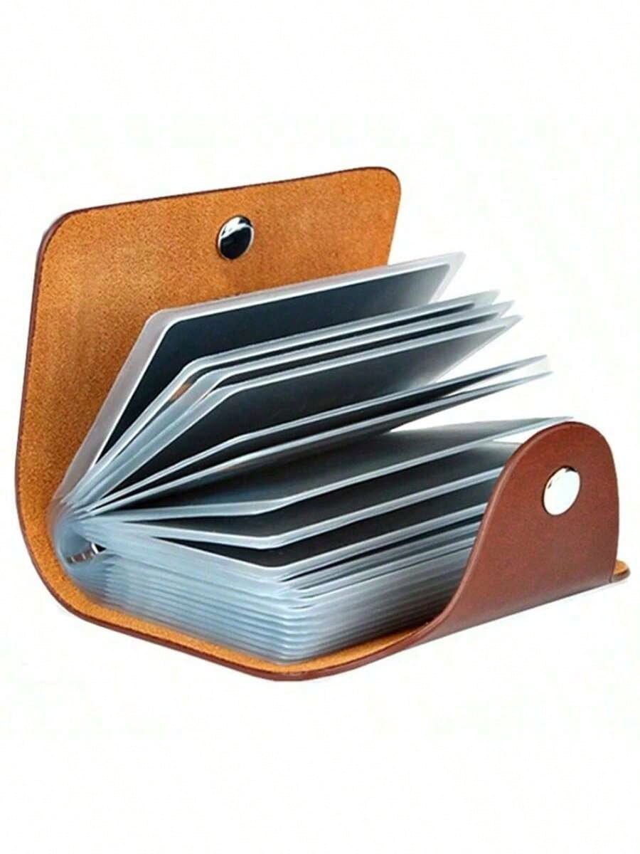 24-Slot Card Holder, Minimalist Solid Color Pocket Card Wallet, Unisex Credit Card & ID Organizer, Genuine Leather Card Case, Women's Travel Essential Mini Wallet Card Holder