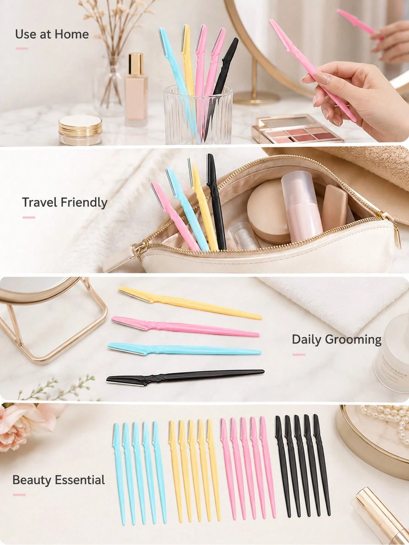 24pcs/12pcs/6pcs/1pc/Set Hair Trimmer, Designed For Men And Women, And Face Razor, Face Razors For Women Exfoliating Skin Removal Tool, With Long Handle Design, Equipped With Dust Cover, Reusable And
