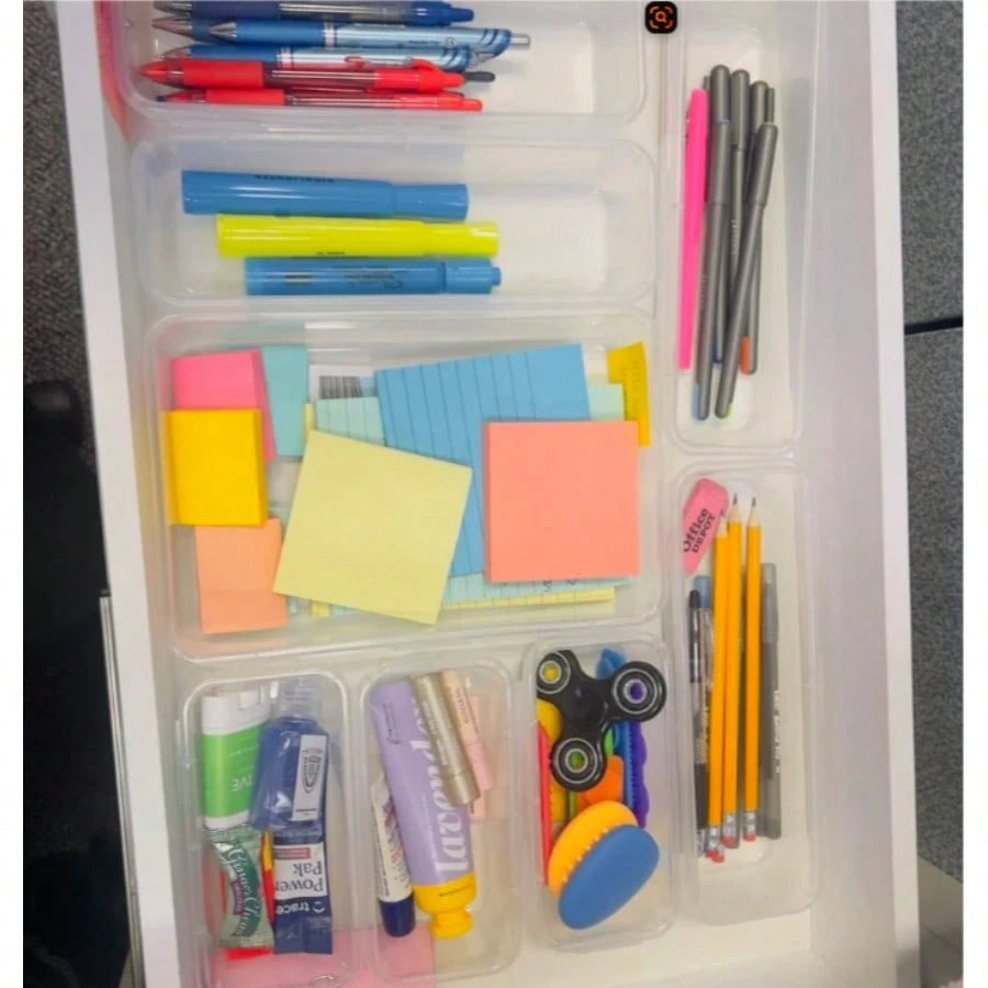 24pcs Clear Plastic Organizer, Acrylic Organizers For Desk, Kitchen Drawer Organizer And Cosmetics Containers, Make Up Organizers For Vanity, Junk Drawer, Vanity Organizer And Brush Holder, Desk & Dra