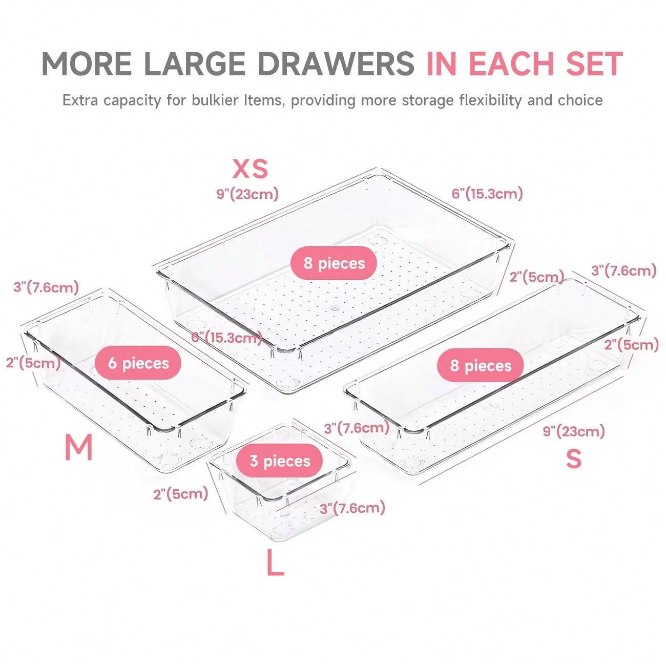 24pcs Clear Plastic Organizer, Acrylic Organizers For Desk, Kitchen Drawer Organizer And Cosmetics Containers, Make Up Organizers For Vanity, Junk Drawer, Vanity Organizer And Brush Holder, Desk & Dra