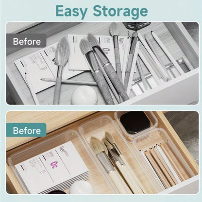 24pcs Clear Plastic Organizer, Acrylic Organizers For Desk, Kitchen Drawer Organizer And Cosmetics Containers, Make Up Organizers For Vanity, Junk Drawer, Vanity Organizer And Brush Holder, Desk & Dra