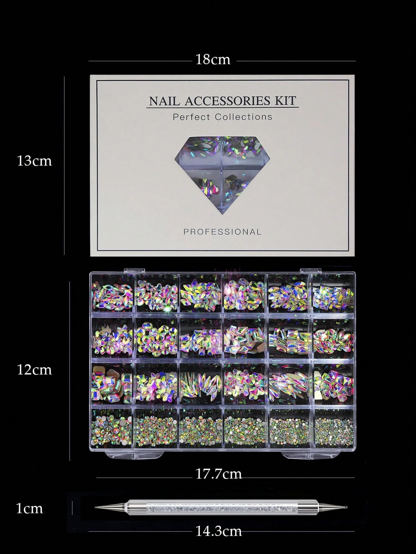 24pcs Nail Rhinestone Decoration Set With Tweezers, Includes Diamond Shaped, Bow, Star, Heart And Other Shapes In Multiple Colors, DIY Y2K Style Nail Art Supplies For Daily And Travel Use Nails Nail C