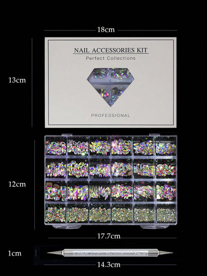 24pcs Nail Rhinestone Decoration Set With Tweezers, Includes Diamond Shaped, Bow, Star, Heart And Other Shapes In Multiple Colors, DIY Y2K Style Nail Art Supplies For Daily And Travel Use Nails Nail C