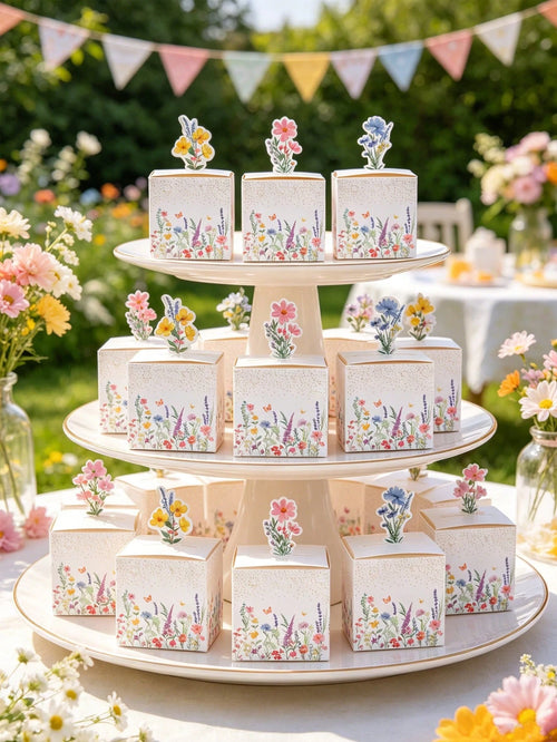 24pcs Wild Flower Theme Candy Box, Spring Theme Gift Packaging Box, Chocolate And Cookie Gift Box, Gender Reveal Party Decor, Birthday Decor, Baby Shower Decor, Party Decoration