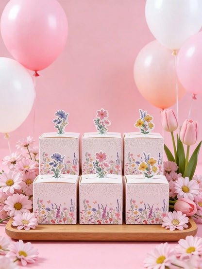 24pcs Wild Flower Theme Candy Box, Spring Theme Gift Packaging Box, Chocolate And Cookie Gift Box, Gender Reveal Party Decor, Birthday Decor, Baby Shower Decor, Party Decoration