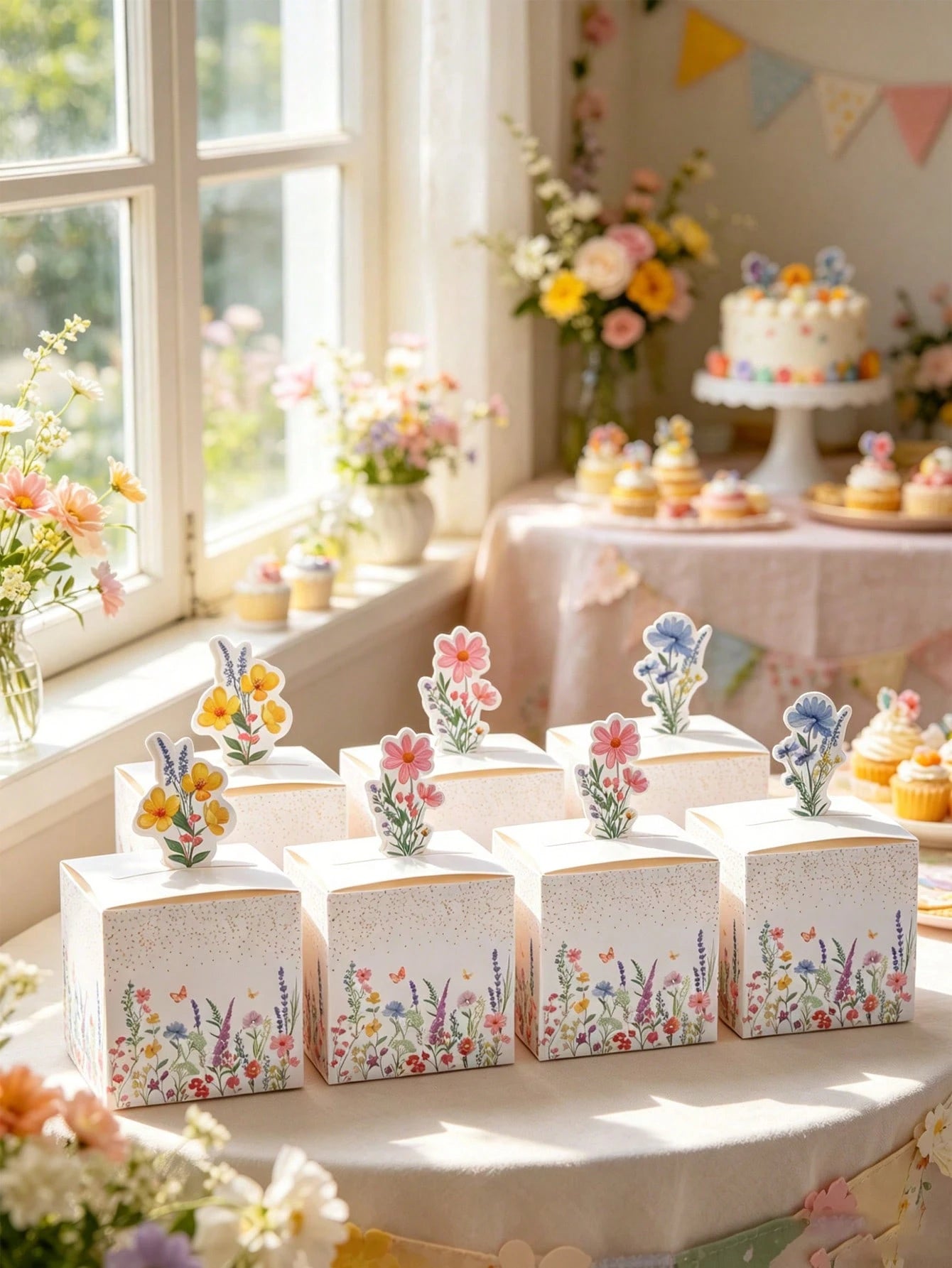 24pcs Wild Flower Theme Candy Box, Spring Theme Gift Packaging Box, Chocolate And Cookie Gift Box, Gender Reveal Party Decor, Birthday Decor, Baby Shower Decor, Party Decoration