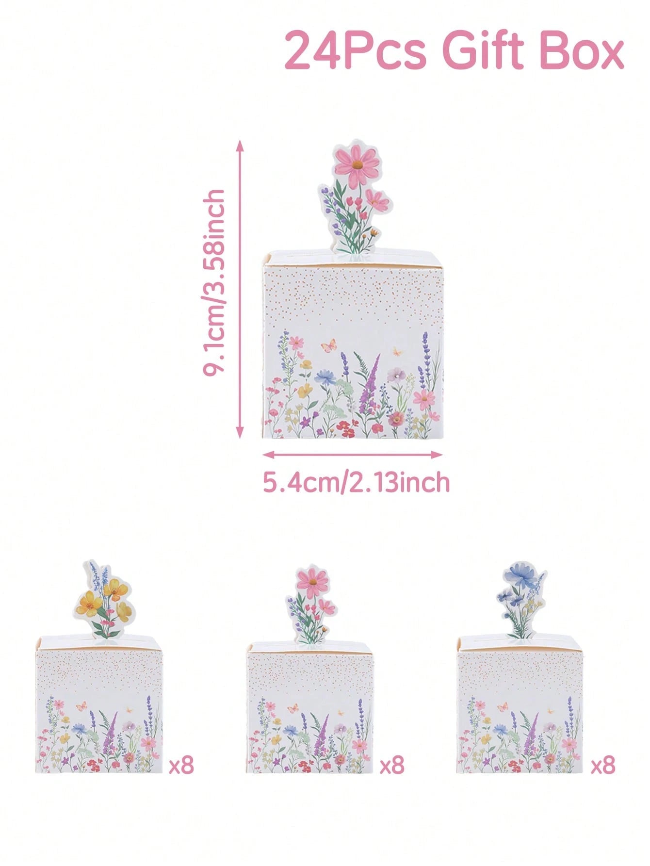24pcs Wild Flower Theme Candy Box, Spring Theme Gift Packaging Box, Chocolate And Cookie Gift Box, Gender Reveal Party Decor, Birthday Decor, Baby Shower Decor, Party Decoration